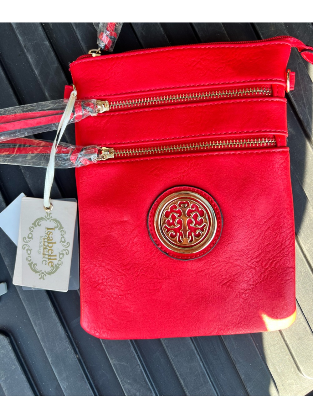 Isabelle Red Women's Crossbody Bag with Gold Accents